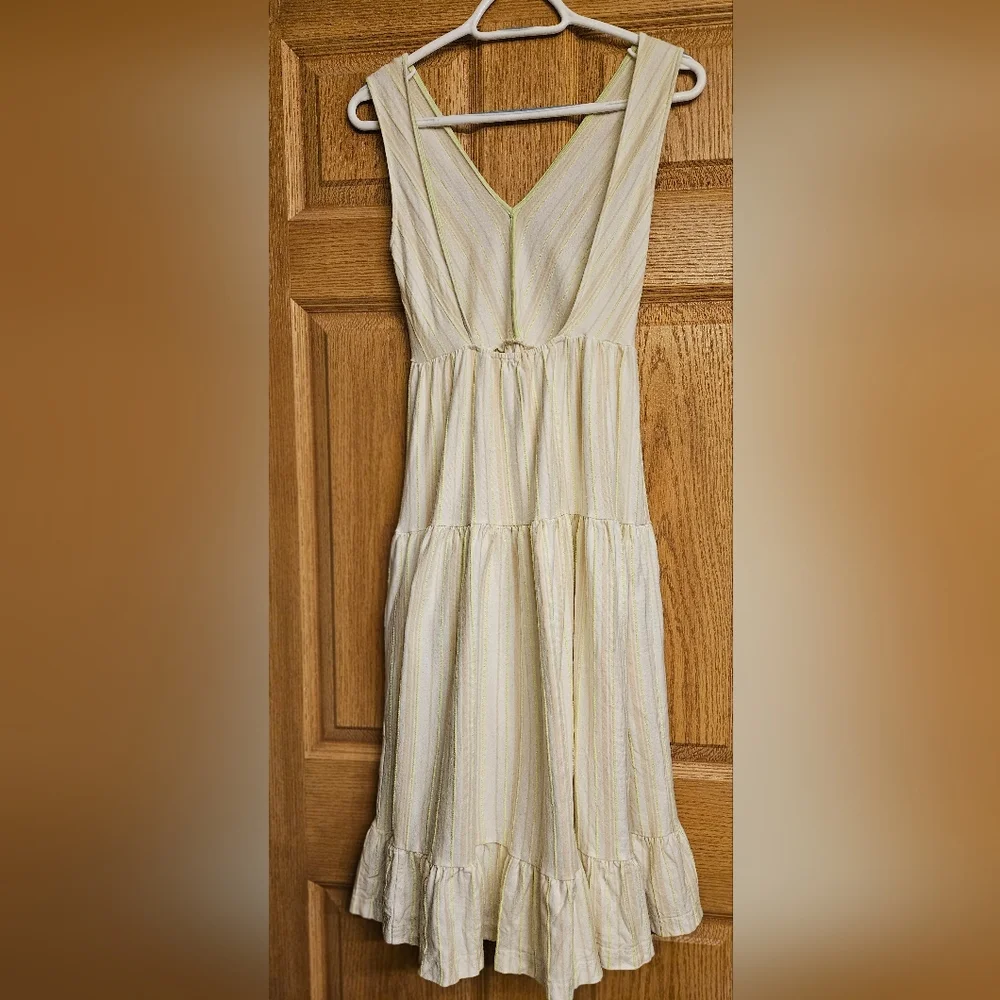 Anthropologie Light Yellow Striped Tiered Maxi Dress SZ. XXSP - Picture 5 of 7
